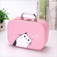 Portable cosmetic bag with cute cat print