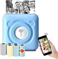 Portable Mini Thermal Printer, Wireless BT Picture Label Printer with USB and Printing Paper, Portable Handheld POS Photo Printer for Home Office S...