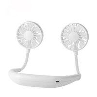 Portable USB Neckband Mini Fan Lazy Cooling Fan - White with Colorful Light