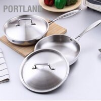 Portland Chảo chống dính phẳng ba lớp bằng thép không gỉ 304/403 24cm có nắp nồi
