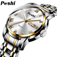 Poshi Đồng Hồ quartz Dây Thép Không Gỉ Chống Thấm Nước Phát Quang Cho Nam