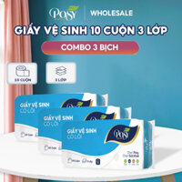 POSY - COMBO 3 Bịch Giấy Vệ Sinh 10 cuộn 3 lớp (1.6kg/bịch), giấy mềm mịn, làm từ bột giấy tự nhiên, siêu tiết kiệm