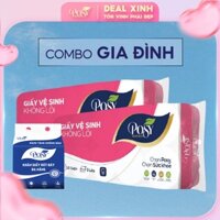 POSY - COMBO GIA ĐÌNH - 2 bịch Giấy vệ sinh 10 cuộn 3 lớp không lõi - có lõi mềm dai, DỄ TAN TRONG NƯỚC, an toàn cho da