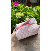 Pouch Túi đựng mỹ phẩm/đồ trang điểm vintage NƠ HỒNG SỌC