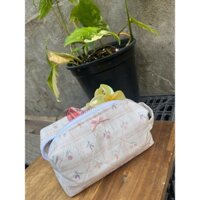 Pouch Túi đựng mỹ phẩm/đồ trang điểm vintage HOA KẺ SỌC