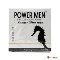 Powermen Longer Plus cá ngựa, bao cao su kéo dài quan hệ, gai gân kích thích Nam Nữ, hộp 3