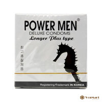 Powermen Longer Plus cá ngựa, bao cao su kéo dài quan hệ, gai gân kích thích Nam Nữ, hộp 3