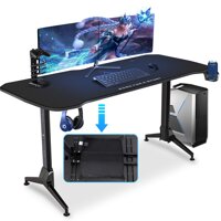 POWERSTONE Computer Desk Gaming Desk 62.5'' - Office Desk with Full Desk Mouse Pad - Ergonomic Gamer Workstation Racing Style T-Shaped Tabl...