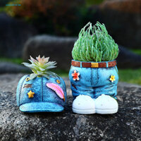 Poyingtis Chậu cây mộc mạc Chậu hoa nhẹ Vintage Váy Denim Chậu hoa Cây mọng nước để trang trí sân vườn Nhà Thiết kế quần jean nhựa Retro để trưng bày bàn làm việc trong nhà Đông Nam