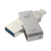 PQI Iconnect Mini [Apple Mfi] 128 GB Mobile Flash Drive w/ Lightning Connector for iPhones iPads Mac & PC USB 3.0 (Iron Gray) (6I04-128GR1001)