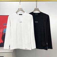 Prada Cotton Nguyên Chất Hợp Thời Trang Thương Hiệu Thu Đông Cổ Điển Dalap Tam Giác Chữ Áo Thun Dài Tay Nam Và Wom