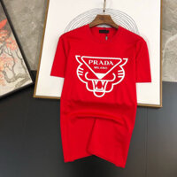 Prada2145 Phong Cách Mới In Chữ Tay Ngắn Cổ Tròn Nam Nữ Áo Thun