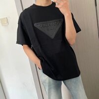 Prada2601 Áo thun ngắn tay dáng rộng thời trang phong cách mới Áo thun cổ tròn nam