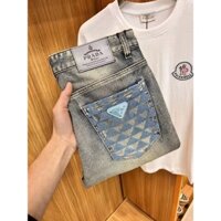 Prada3824 Quần Jean Phong Cách Hồng Kông Nam Slim-fit Slimer Look Quần Ống Thẳng Thường Ngày Tất Cả
