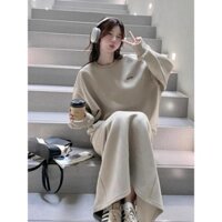[Pre-Order] Bộ Đồ Sweater Form Rộng Váy Dài Thoải Mái Cho Nữ Mùa Đông, Set Đồ Nỉ Form Rộng Đi CHơi