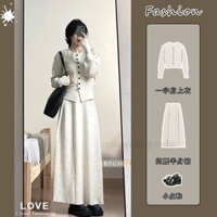 [Pre-Order] Set Áo Len + Chân Váy Dáng Dài  Trang Phục Nữ Mùa Xuân Thu Mới Nhất