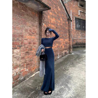 [Pre-Order] Set Áo Len Dệt Kim Croptop+Chân Váy Dáng Dài Mùa Đông Tôn Dáng Gợi Cảm