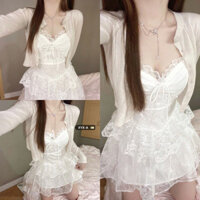 [Pre-Order] Set Đồ Hàn Quốc Áo Khoác Cardigan Dệt Kim Mỏng+Váy Siêu Tiên Khí Chất Mùa Thu