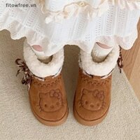 Pre Sanrio Hello Kitty Giày Bốt Tuyết Mùa Đông Cô Gái Sang Trọng Tuyết Booties Giữ Ấm Dép Giày Chống Trơn Trượt Giày Ngoài Trời Ấm Áp Tuyết Boot COD