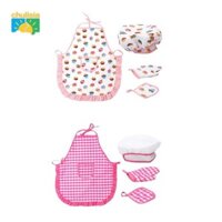 predolo Bộ trang phục trẻ em chulisia 4 món bao gồm tạp dề, mũ đầu bếp cho bé gái