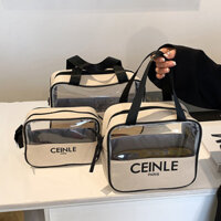 Preferred#[8250People Collection]New Korean Style Fashion Simple Letter Semi-Transparent Large Capacity Handheld Makeup Bag Toiletry Bag Handheld Women's Bag WY12