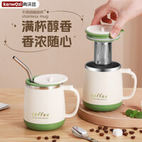 Preferred#Kenworth304Stainless Steel Mug with Lid Tea and Water Separation Tea Cup Coffee Cup with Spoon Office Drinking Cup WY12