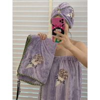 Preferred#Whole Body ins Princess Style Strapless Wearable Bath Towel Bathrobe for Women, Wrapable Bath Dress, Coral Fleece Absorbent WY12