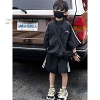 Preppy Phong Cách Mỏng Nhanh Khô Bộ Hai Mảnh Mùa Hè Phong Cách Mới Cardigan Dây Kéo Áo Khoác + Bộ Quần Năm Điểm