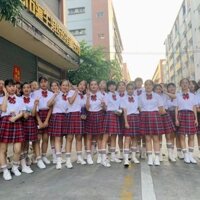 Preppy Phong Cách Trang Phục Học Sinh Đồng Phục Áo Sơ Mi Váy Kẻ Sọc Váy Xếp Ly Váy Đỏ Chorus Thơ Hồi Trang Phục 1130