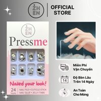 [PRESSME]Móng tay giả đính đá nền trắng kim tuyến nhũ bạc sang trọng lấp lánh móng ngắn màu đẹp - ZNPMD02