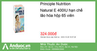 Principle Nutrition Natural E 400IU hạn chế lão hóa hộp 65 viên