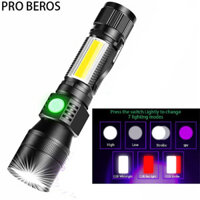 Pro BEROS Đèn pin Cob di động 1800 Lumens 7 cấp độ Usb có thể sạc lại Ipx45 Hợp kim nhôm Zoom kính thiên văn chống nước