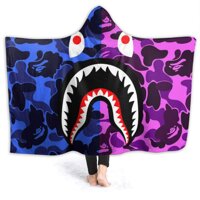 PRONUVEL Hooded Blanket Bape Shark Teeth Camo Blue Pink Anti-Pilling Flannel Wearable Blanket Hoodie-Plush Warm Blanket Throw Blankets Fit for Adul...