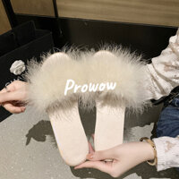 Prowow❤Dép Sandal Đế Thấp Quai Lông Xù Thời Trang Hàn Quốc Dành Cho Nữ