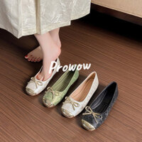 Prowow❤Giày đế phẳng mới dành cho nữ đế mềm thoải mái kiểu Pháp Mary Jane giày nông miệng gót thấp giày đơn