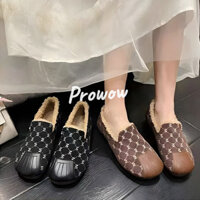 Prowow❤Nữ phong cách mới lông ấm áp lười biếng giày cotton thông thường đế mềm cộng với giày dày nhung