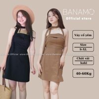 ps Váy nữ Banamo Fashion váy cổ yếm kèm dây đai đeo cổ 586