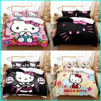Ps1 Hello Kitty 3in1 Bộ chăn ga gối ga trải giường Vỏ chăn phòng ngủ có thể giặt được Bộ đồ thoải mái SP1
