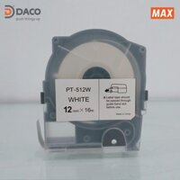 PT-512W Băng nhãn máy in ống lồng đầu cốt MAX LM550A, LM550E, 12mm x 16m, màu trắng
