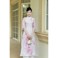 PT15 Áo dài cách tân may sẵn áo dài truyền thống 4 tà chất liệu tapta đính kết cao cấp màu tím nhạt ✔️