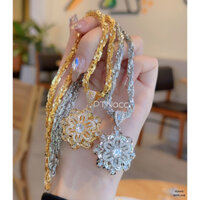 PTNACC Dây chuyền xoắn vuông phối mặt hoa 6 cánh đính đá chạm máy siêu sáng