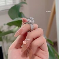 PTNACC Nhẫn xi bạch kim đai đá vuông paguet cao cấp, nhẫn hột cao đế tròn đính soàn tấm