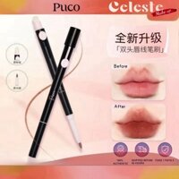 Puco son màu bút chì son môi hai đầu Son lót cọ pha trộn Son môi che khuyết điểm Cọ má hồng có nắp Son môi khỏa thân không thấm nước lâu trôi Môi cảm giác sương mù đầy đủ