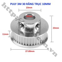 Pulley Bánh Răng Nhôm 3M30-10 30 Răng Bản Rộng Đai 11mm Trục 10mm