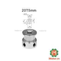 Pulley GT2 20 răng bản 6mm - Trục 5mm, Trục 8mm