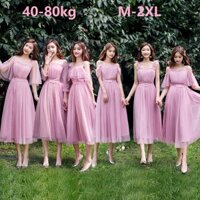 Puls Kích Thước Phù Dâu Đầm Màu Hồng Nhạt Mauve Chiều Dài Vừa Nhóm Chị Em Skinny Tính Khí Tiệc Cưới Tối Tiệc Midi Đầm