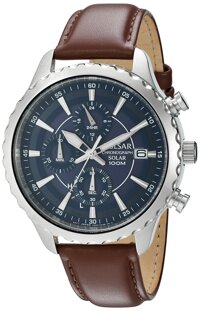 Pulsar Men's Stainless Steel Japanese-Quartz Watch with Leather Strap, Brown, 19.1 (Model: PZ6015)