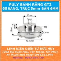 Puly bánh răng nhôm 60 răng GT2 trục 5mm bản rộng 6mm