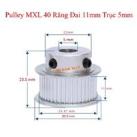 Puly Bánh Răng Nhôm MXL40 40 Răng Bản Rộng Đai 11mm Trục 5mm