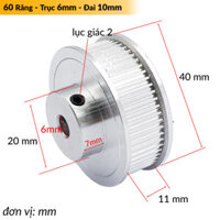Puly GT2 60 răng | trục 6mm | bề rộng đai 10mm